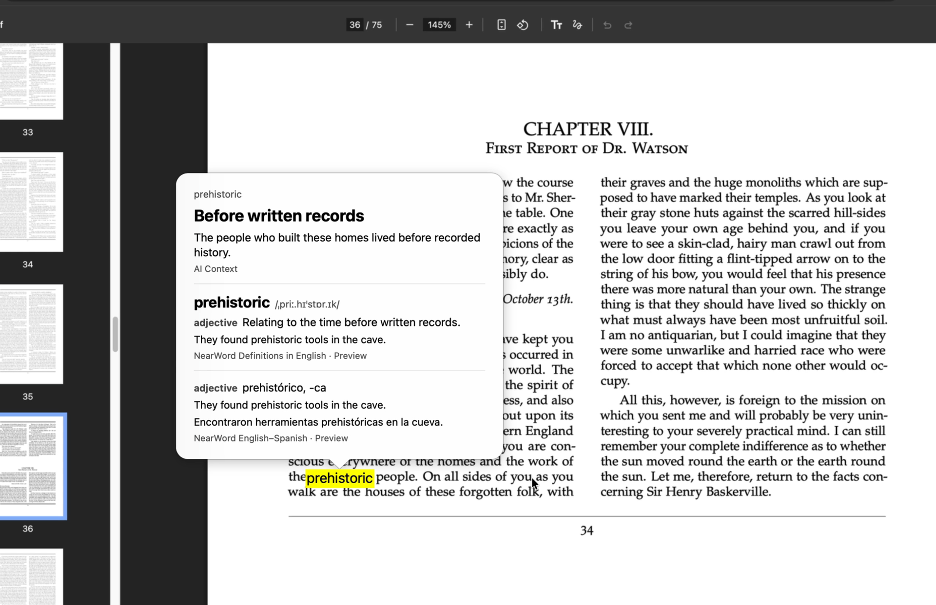 Eine Definition neben einem Wort im PDF